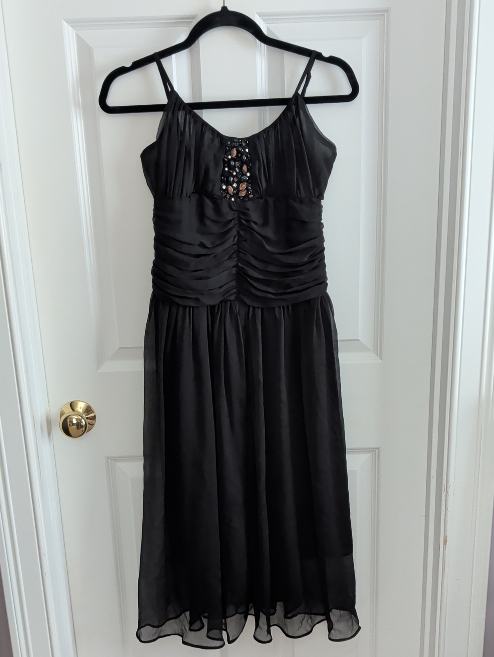 Black Embellished Midi Dress with Spaghetti Straps